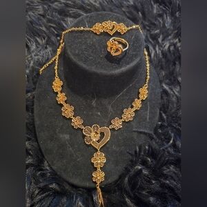 21kgp Dubai Set Elegant Gold Heart Jewelry Set